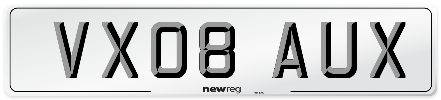 VX08 AUX Number Plate from New Reg